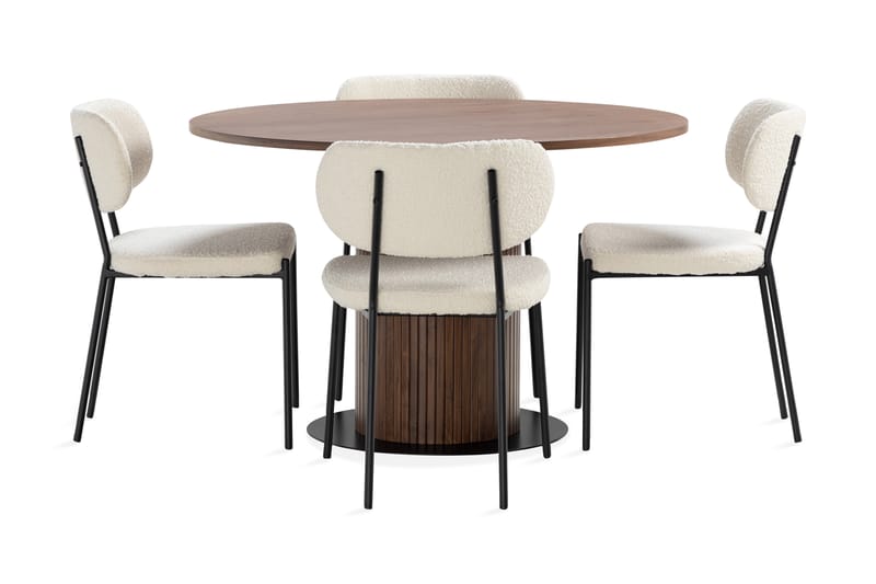 Noira Spisebord 120 cm Valnøtt Rundt med 4 Gemmiano Spisestoler - Brun - Møbler - Bord - Spisegrupper