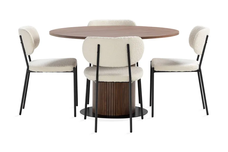 Noira Spisebord 120 cm Valnøtt Rundt med 4 Gemmiano Spisestoler - Brun - Møbler - Bord - Spisegrupper