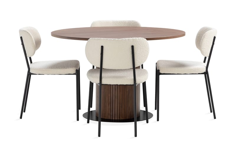 Noira Spisebord 120 cm Valnøtt Rundt med 4 Gemmiano Spisestoler - Brun - Møbler - Bord - Spisegrupper