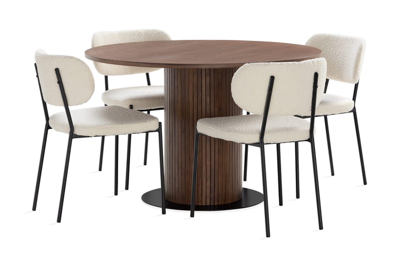 Noira Spisebord 120 cm Valnøtt Rundt med 4 Gemmiano Spisestoler, Brun