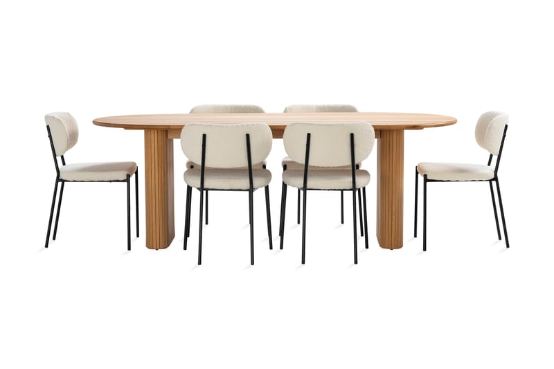 Noira Spisebord 220 cm Eik med 6 Gemmiano Spisestoler - Natur - Møbler - Bord - Spisegrupper