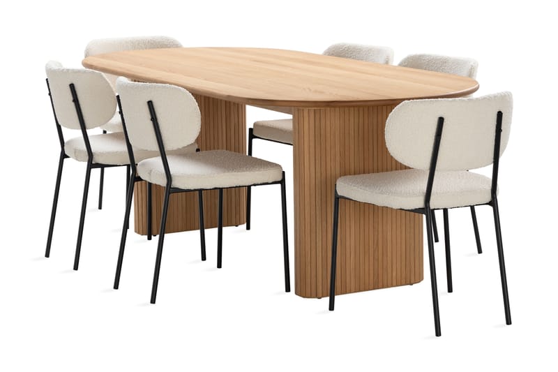 Noira Spisebord 220 cm Massiv Eik med 6 Gemmiano Spisestoler - Natur - Møbler - Bord - Spisegrupper