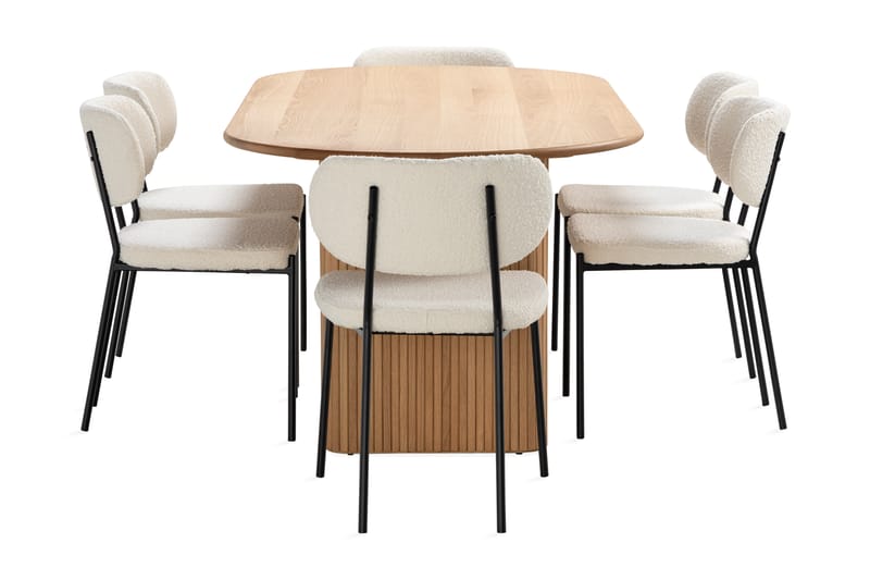 Noira Spisebord 220 cm Massiv Eik med 6 Gemmiano Spisestoler - Natur - Møbler - Bord - Spisegrupper