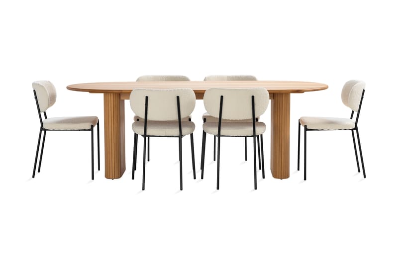 Noira Spisebord 220 cm Massiv Eik med 6 Gemmiano Spisestoler - Natur - Møbler - Bord - Spisegrupper