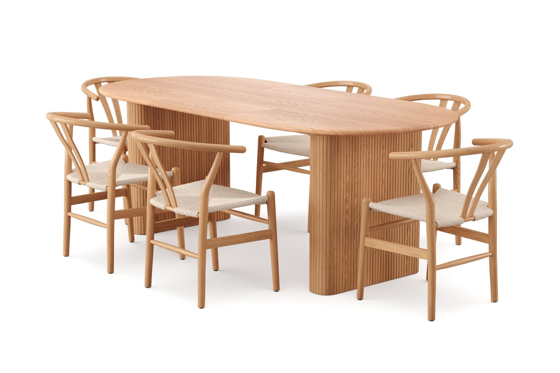 Noira spisegruppe, uttrekkbar 160–220 cm, eik med 6 Dastoori spisestoler - Eik