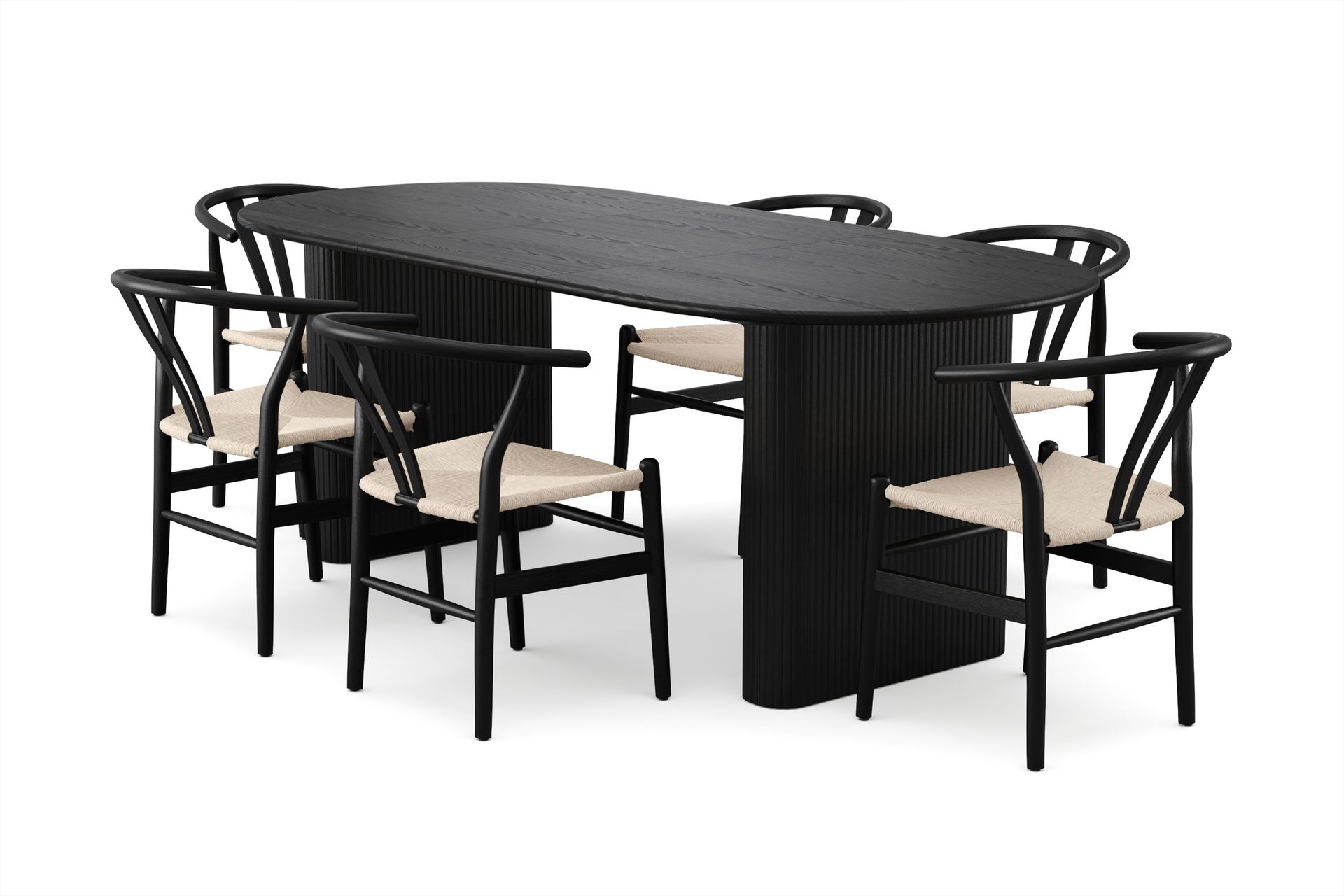 Noira spisegruppe, uttrekkbar 160–220 cm, svart med 6 Dastoori spisestoler - Svart