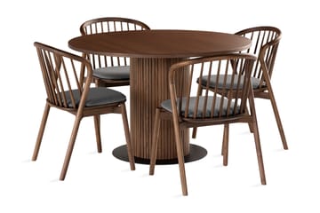 Noira Spisegruppe 120 cm Rund inkl 4 Noira Stoler - Valnøtt - Møbler - Bord - Spisegrupper