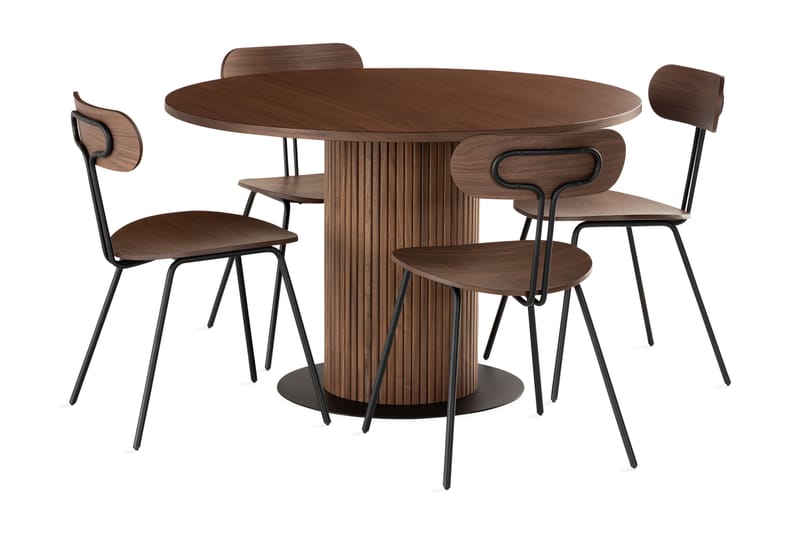 Noira Spisegruppe 120 cm Rund inkl 4 Stoler - Valnøtt/Natur - Møbler - Bord - Spisegrupper