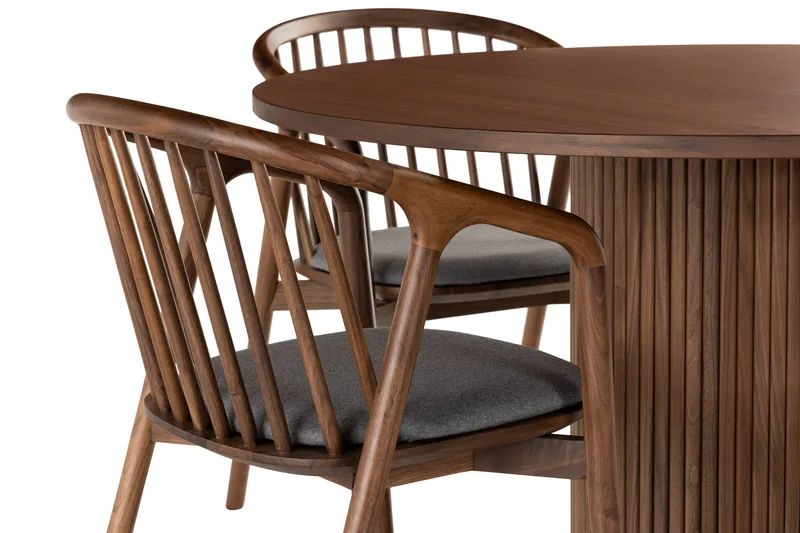 Noira Spisegruppe 120 cm Rundt Spisebord med 4 Noira Stoler - Valnøtt - Møbler - Bord - Spisegrupper