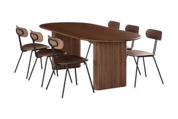 Noira Spisegruppe 220 cm Oval inkl 6 Stoler - Valnøtt/Natur - Møbler - Bord - Spisegrupper