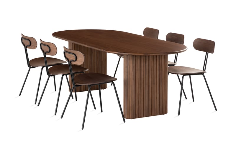 Noira Spisegruppe 220 cm Oval inkl 6 Stoler - Valnøtt/Natur - Møbler - Bord - Spisegrupper