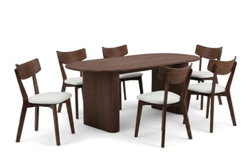 Noira spisegruppe 220 cm rektangulær i valnøtt med 6 Amelia spisestoler med pute - Valnøtt/Beige - Møbler - Bord - Spisegrupper