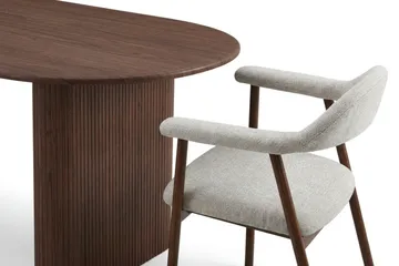 Noira spisegruppe 220 cm rektangulær i valnøtt med 6 Ronja spisestoler - Sand/valnøtt - Møbler - Bord - Spisegrupper