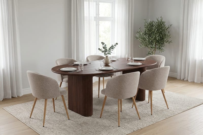 Noira spisegruppe rektangulær 180 cm valnøtt med 6 Greya spisestoler - Valnøtt - Møbler - Bord - Spisegrupper
