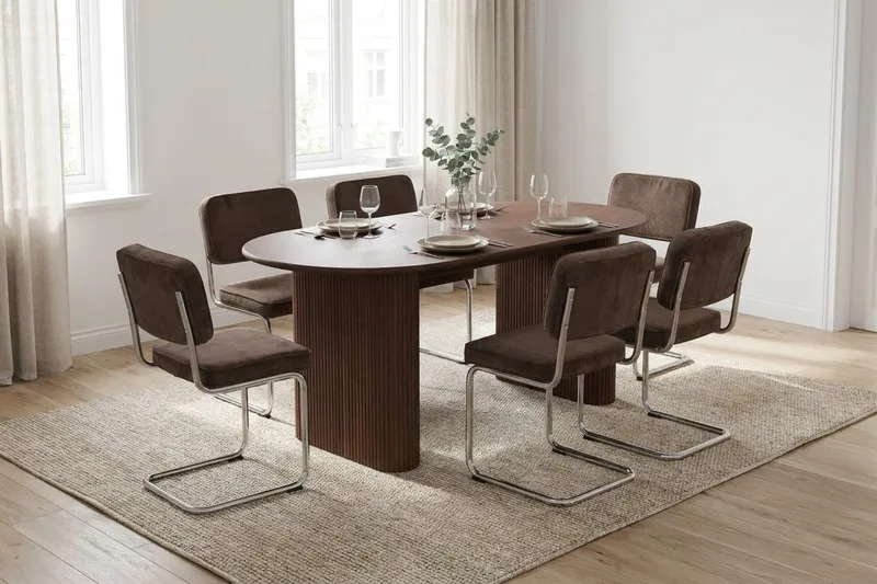 Noira spisegruppe rektangulær 180 cm valnøtt med 6 Milva spisestoler - Valnøtt - Møbler - Bord - Spisegrupper