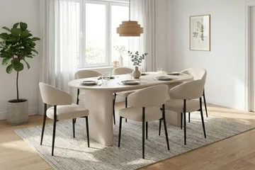 Noira spisegruppe rektangulær 220 cm hvitlasert med 6 Sawako spisestoler - Hvitlasert - Møbler - Bord - Spisegrupper