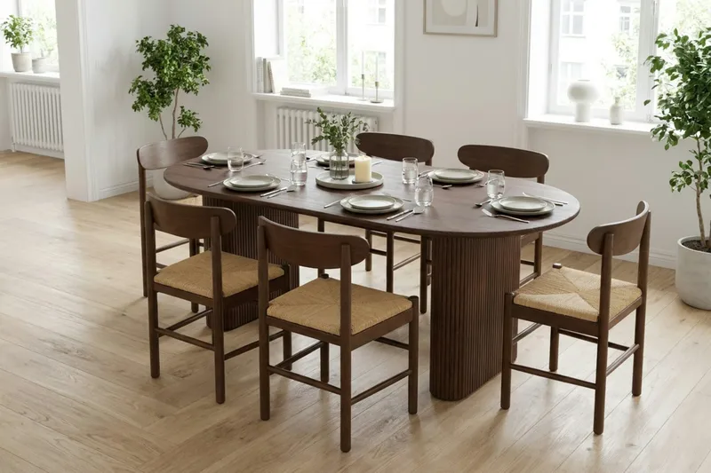 Noira spisegruppe rektangulær 220 cm valnøtt med 6 Malte spisestoler - Møbler - Bord - Spisegrupper