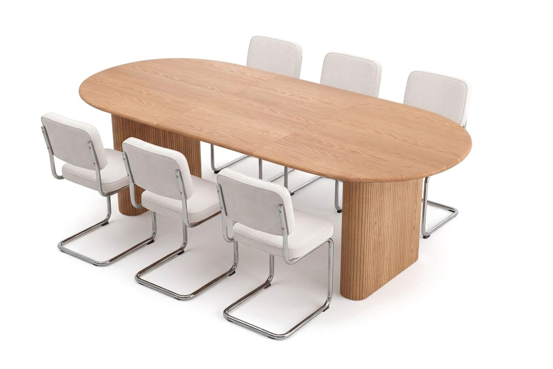Noira spisegruppe uttrekkbar 160–220 cm eik med 6 Milva spisestoler - Eik