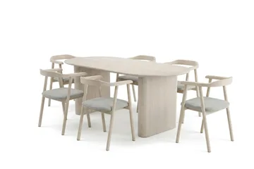 Noira spisegruppe uttrekkbar 160–220 cm hvitlasert med 6 Jolie spisestoler - Møbler - Bord - Spisegrupper