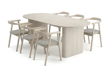 Noira spisegruppe uttrekkbar 160–220 cm hvitlasert med 6 Jolie spisestoler - Møbler - Bord - Spisegrupper