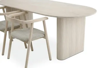 Noira spisegruppe uttrekkbar 160–220 cm hvitlasert med 6 Jolie spisestoler - Møbler - Bord - Spisegrupper