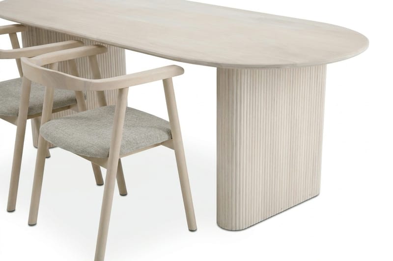 Noira spisegruppe uttrekkbar 160–220 cm hvitlasert med 6 Jolie spisestoler - Møbler - Bord - Spisegrupper