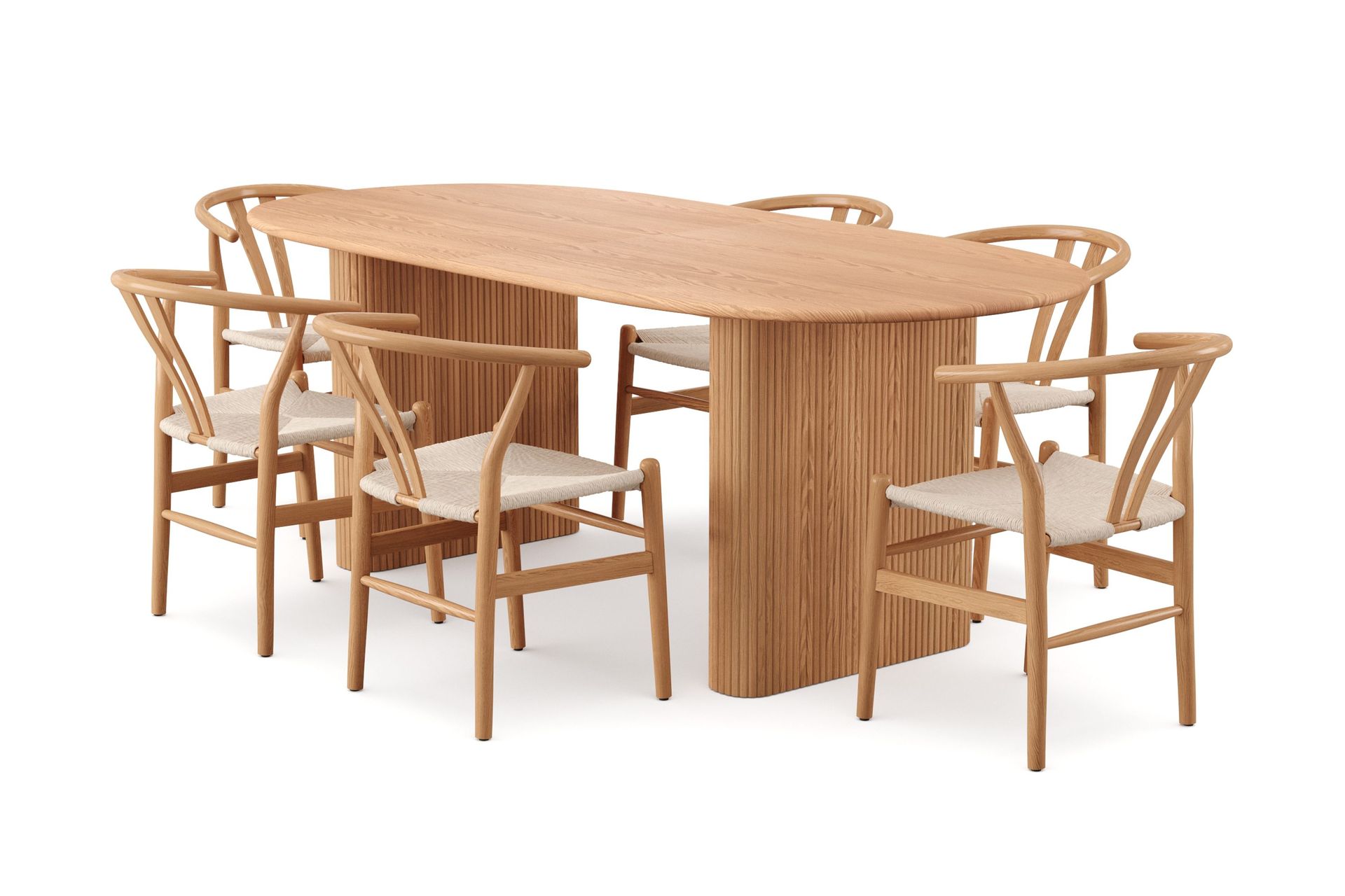 Noira spisegruppe uttrekkbar 220–320 cm eik med 6 Dastoori spisestoler - Eik