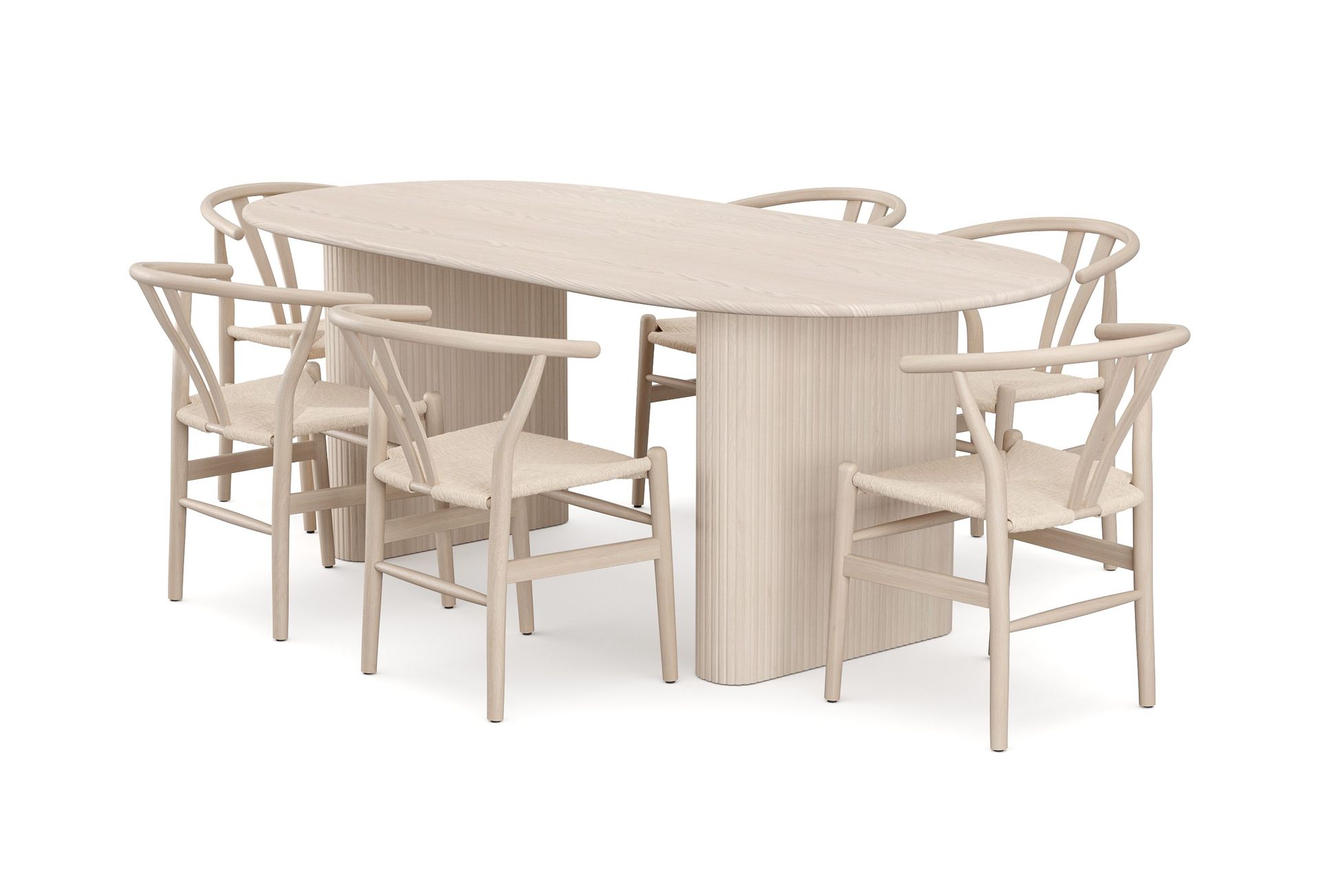 Noira spisegruppe uttrekkbar 220–320 cm hvitlasert med 6 Dastoori spisestoler - Hvitlasert