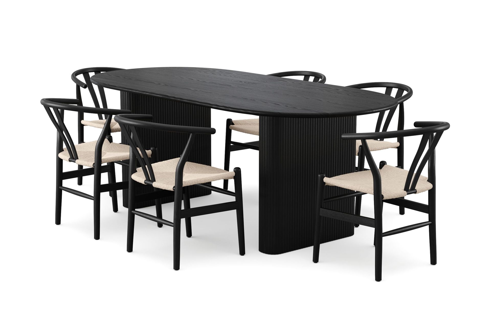Noira spisegruppe uttrekkbar 220–320 cm svart med 6 Dastoori spisestoler - Svart