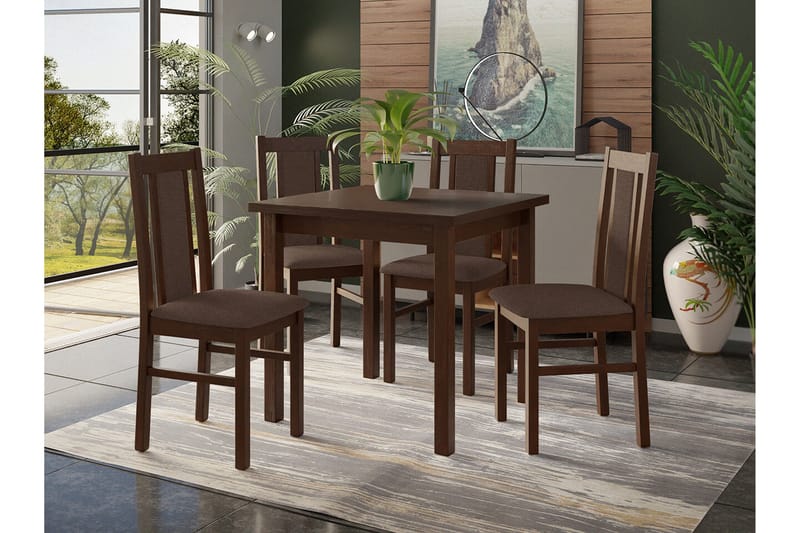 Patrickswell kvadratisk spisegruppe 80x80 cm – Spisebord med 4 spisestoler i tre med polstret rygg - Mørkebrun|Brun - Møbler - Bord - Spisegrupper