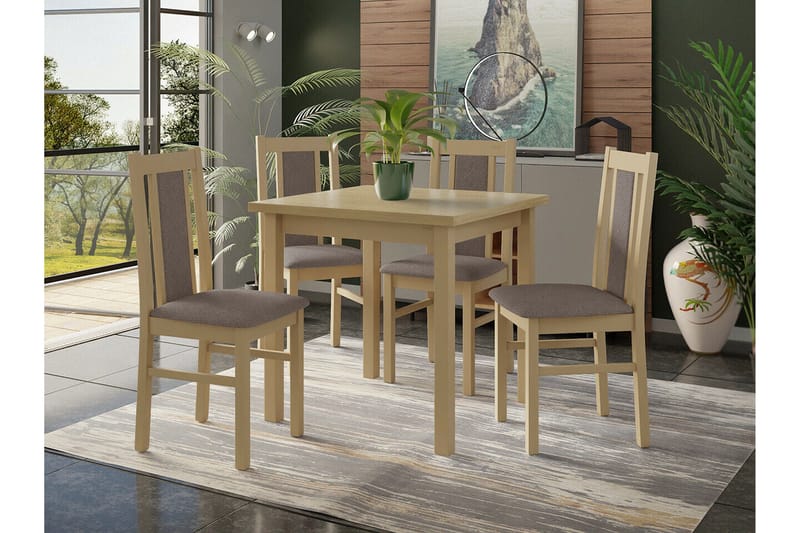 Patrickswell kvadratisk spisegruppe 80x80 cm – Spisebord med 4 spisestoler i tre med polstret rygg - Natur|Gråbrun - Møbler - Bord - Spisegrupper