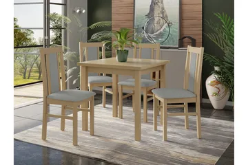 Patrickswell kvadratisk spisegruppe 80x80 cm – Spisebord med 4 spisestoler i tre med polstret rygg - Natur|Grå - Møbler - Bord - Spisegrupper