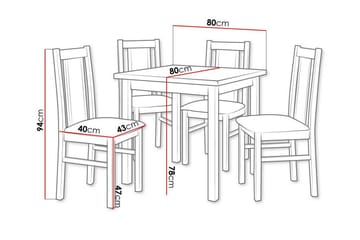 Patrickswell kvadratisk spisegruppe 80x80 cm – Spisebord med 4 spisestoler i tre med polstret rygg - Mørkebrun|Mørkegrå - Møbler - Bord - Spisegrupper