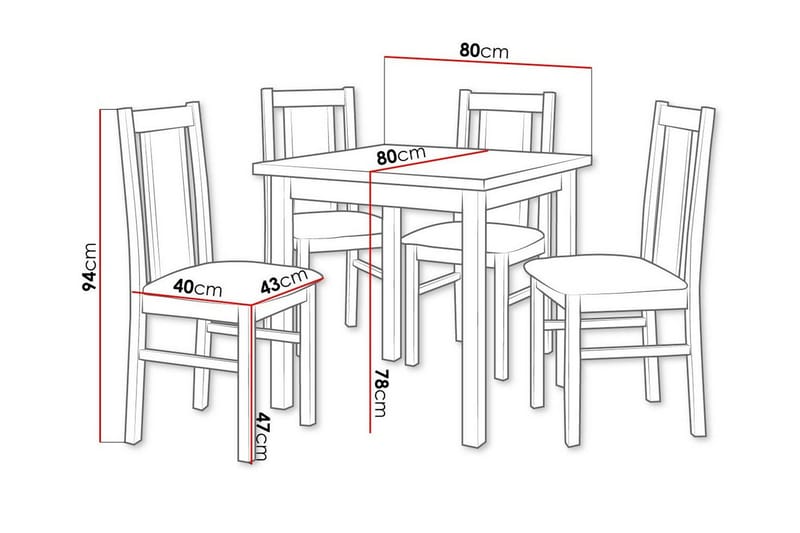 Patrickswell kvadratisk spisegruppe 80x80 cm – Spisebord med 4 spisestoler i tre med polstret rygg - Mørkebrun|Mørkegrå - Møbler - Bord - Spisegrupper