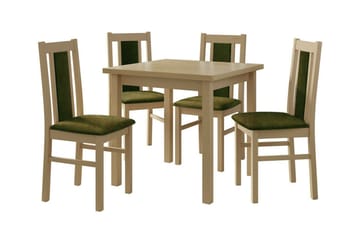 Patrickswell kvadratisk spisegruppe 80x80 cm – Spisebord med 4 spisestoler i tre med polstret rygg - Natur|Olivengrønn - Møbler - Bord - Spisegrupper