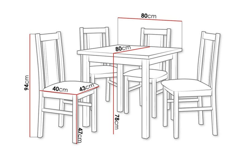 Patrickswell kvadratisk spisegruppe 80x80 cm – Spisebord med 4 spisestoler i tre med polstret rygg - Hvit|Gråbrun - Møbler - Bord - Spisegrupper