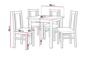 Patrickswell kvadratisk spisegruppe 80x80 cm – Spisebord med 4 spisestoler i tre med polstret rygg - Hvit|Olivengrønn - Møbler - Bord - Spisegrupper