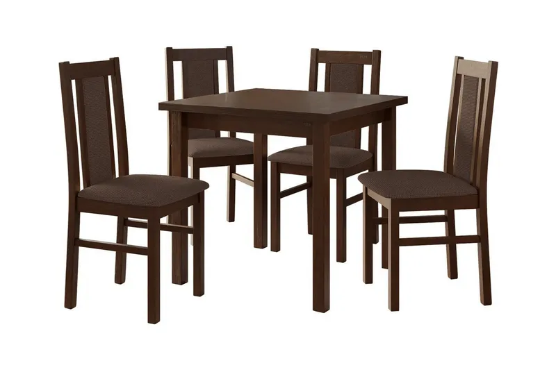 Patrickswell kvadratisk spisegruppe 80x80 cm – Spisebord med 4 spisestoler i tre med polstret rygg, Mørkebrun|Brun
