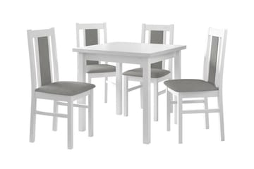 Patrickswell kvadratisk spisegruppe 80x80 cm – Spisebord med 4 spisestoler i tre med polstret rygg - Hvit|Grå - Møbler - Bord - Spisegrupper