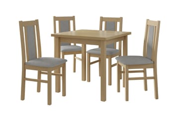 Patrickswell kvadratisk spisegruppe 80x80 cm – Spisebord med 4 spisestoler i tre med polstret rygg - Natur|Grå - Møbler - Bord - Spisegrupper