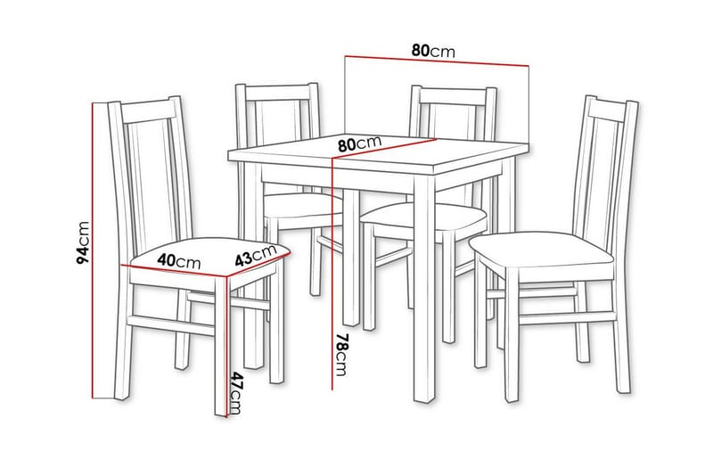 Patrickswell kvadratisk spisegruppe 80x80 cm – Spisebord med 4 spisestoler i tre med polstret rygg - Mørkebrun|Brun - Møbler - Bord - Spisegrupper