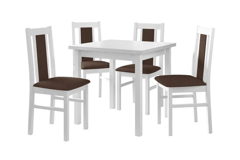 Patrickswell kvadratisk spisegruppe 80x80 cm – Spisebord med 4 spisestoler i tre med polstret rygg, Hvit|Brun