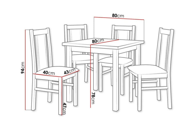 Patrickswell kvadratisk spisegruppe 80x80 cm – Spisebord med 4 spisestoler i tre med polstret rygg - Mørkebrun|Olivengrønn - Møbler - Bord - Spisegrupper