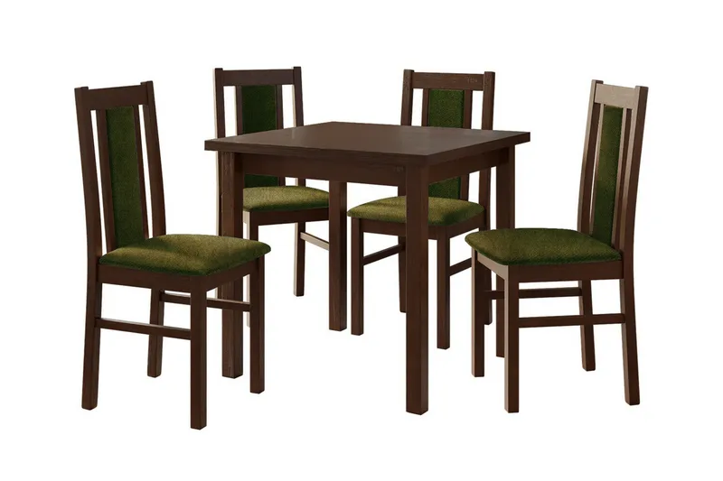 Patrickswell kvadratisk spisegruppe 80x80 cm – Spisebord med 4 spisestoler i tre med polstret rygg, Mørkebrun|Olivengrønn