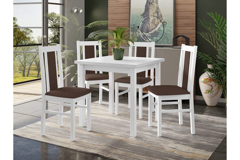 Patrickswell kvadratisk spisegruppe 80x80 cm – Spisebord med 4 spisestoler i tre med polstret rygg - Hvit|Brun - Møbler - Bord - Spisegrupper