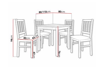 Patrickswell kvadratisk uttrekkbar spisegruppe 80–110 cm – Spisebord med 4 spisestoler i tre med spilerygg - Hvit|Beige - Møbler - Bord - Spisegrupper