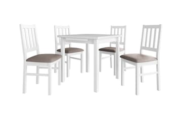 Patrickswell kvadratisk uttrekkbar spisegruppe 80–110 cm – Spisebord med 4 spisestoler i tre med spilerygg - Hvit|Gråbrun - Møbler - Bord - Spisegrupper
