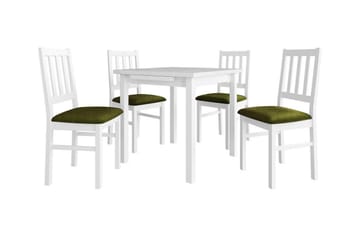 Patrickswell kvadratisk uttrekkbar spisegruppe 80–110 cm – Spisebord med 4 spisestoler i tre med spilerygg - Hvit|Olivengrønn - Møbler - Bord - Spisegrupper