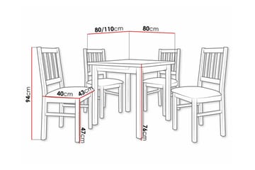 Patrickswell kvadratisk uttrekkbar spisegruppe 80–110 cm – Spisebord med 4 spisestoler i tre med spilerygg - Mørkebrun|Beige - Møbler - Bord - Spisegrupper