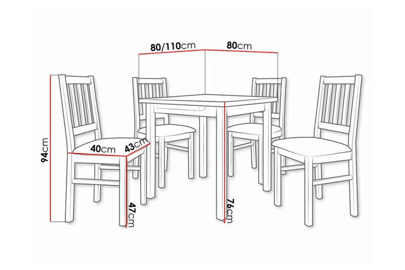 Patrickswell kvadratisk uttrekkbar spisegruppe 80–110 cm – Spisebord med 4 spisestoler i tre med spilerygg - Mørkebrun|Beige - Møbler - Bord - Spisegrupper
